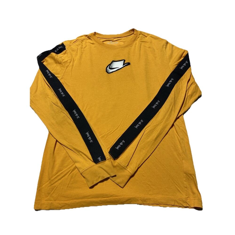 Nike Shirt Mens Medium Gold Hat Swoosh Just Do It Spellout Long Sleeve‎ Sports